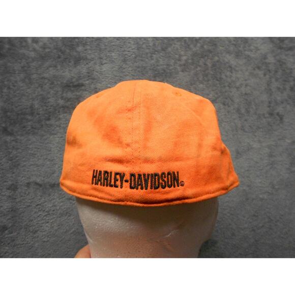 HARLEY DAVIDSON Hat Cap Mens Womens Biker Medium Orange Used Stains WITH PIN - Picture 3 of 9
